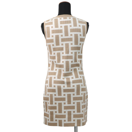 HERMES Mosaique motif sleeveless knit dress Size 38 Beige/White4E2536DJ Silk69% Cotton22% Nylon7% Polyurethane2%