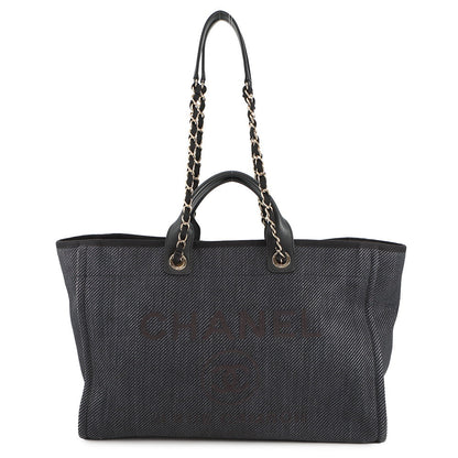 CHANEL Deauville shopping bag Navy/BlackA93786 Raffia Leather Size GM
