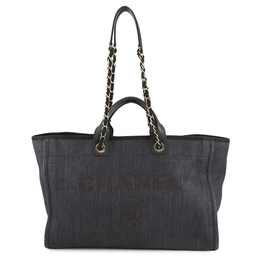 CHANEL Deauville shopping bag Navy/BlackA93786 Raffia Leather Size GM