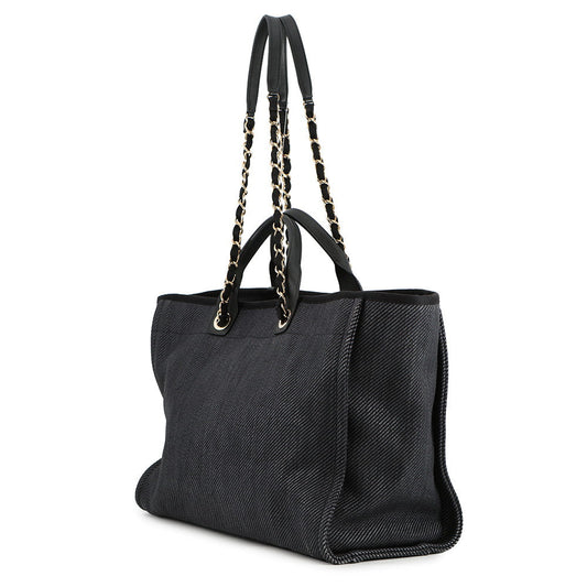 CHANEL Deauville shopping bag Navy/BlackA93786 Raffia Leather Size GM