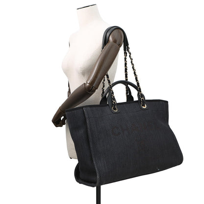 CHANEL Deauville shopping bag Navy/BlackA93786 Raffia Leather Size GM