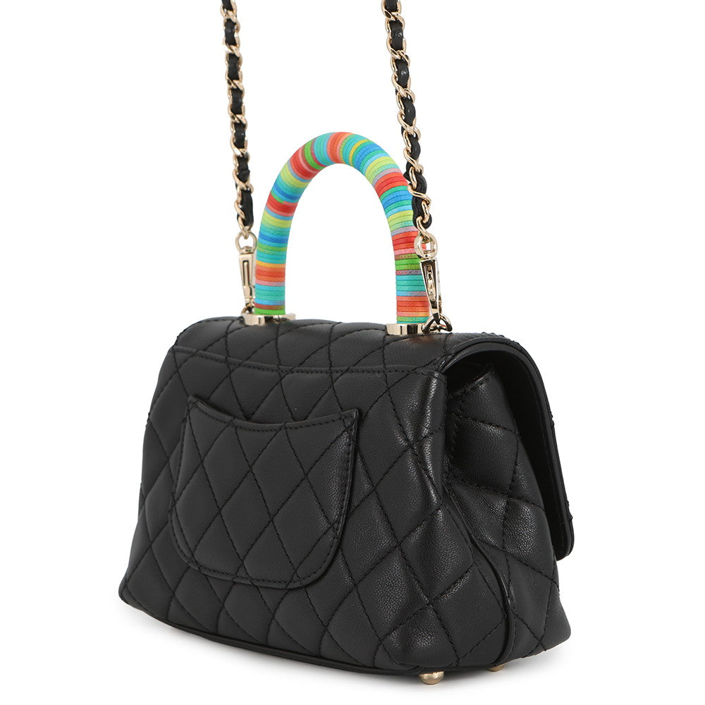 CHANEL Coco Handle 2WAYHandbag BlackAS2215 Leather Size XXS