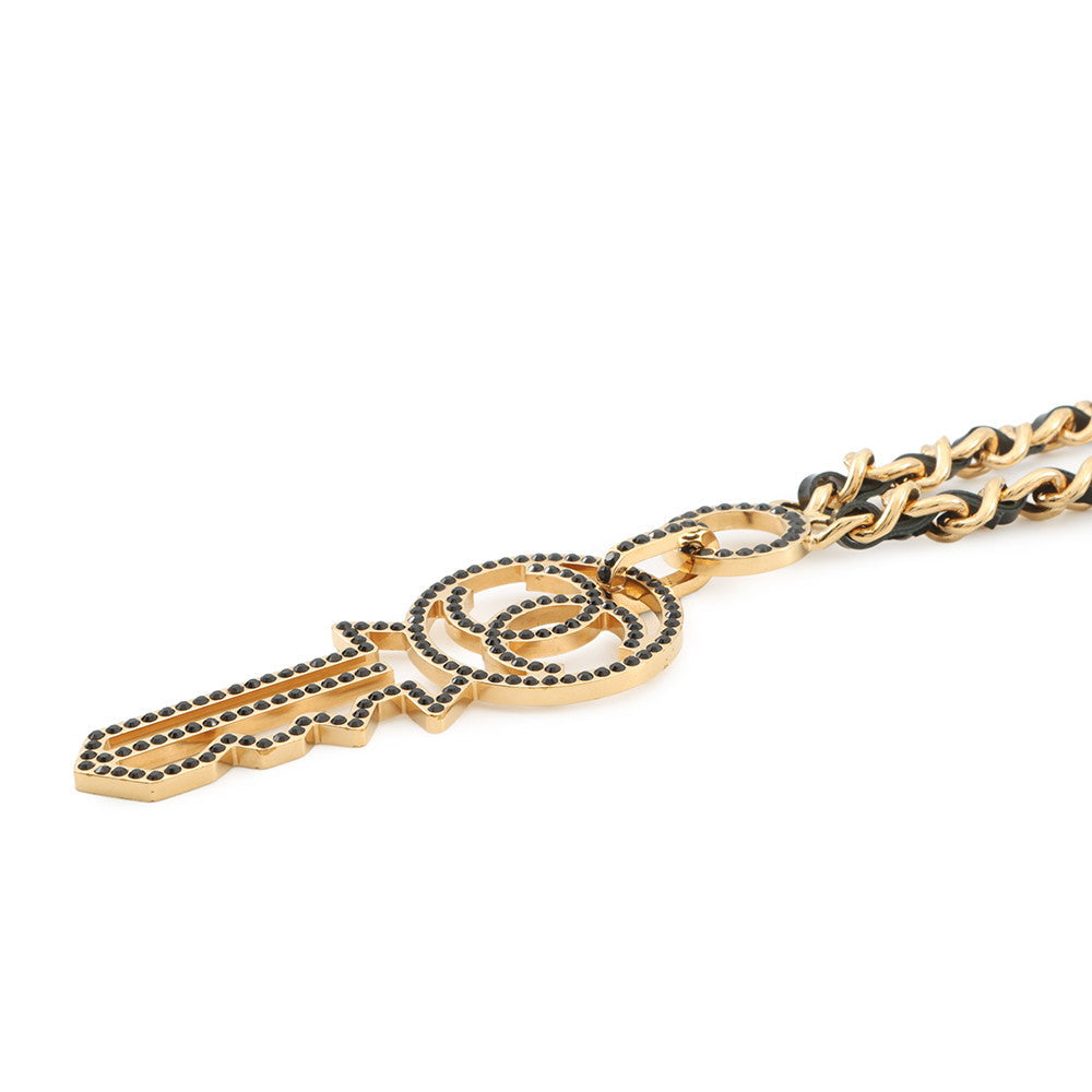 CHANEL CC Logo Key Motif Necklace Metal Leather