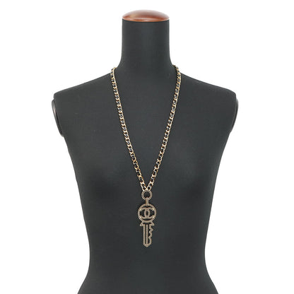 CHANEL CC Logo Key Motif Necklace Metal Leather