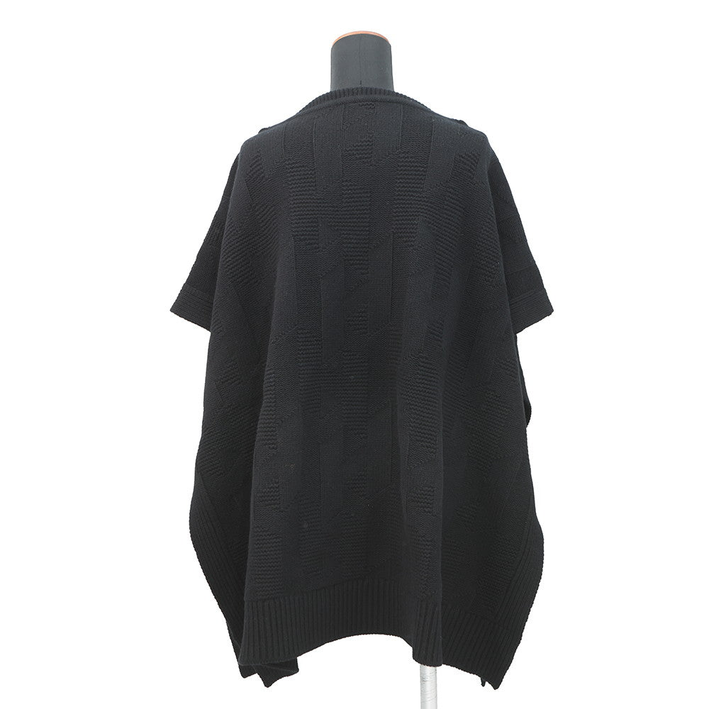 HERMES H Pattern Rectangular Cape Poncho Size 34 Black4E2904D3 Wool 100%