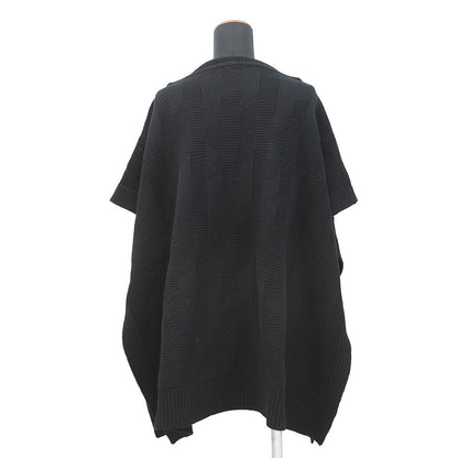 HERMES H Pattern Rectangular Cape Poncho Size 34 Black4E2904D3 Wool 100%
