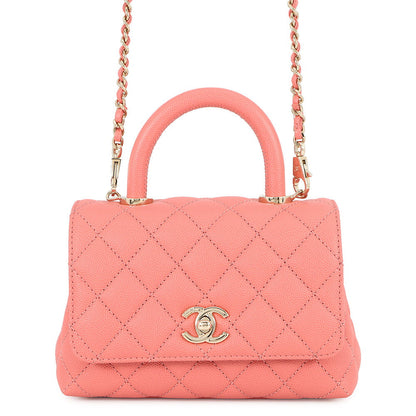 CHANEL Coco Handle 2WAYHandbag CoralPinkAS2215 Caviar Leather Size XXS