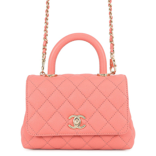 CHANEL Coco Handle 2WAYHandbag CoralPinkAS2215 Caviar Leather Size XXS