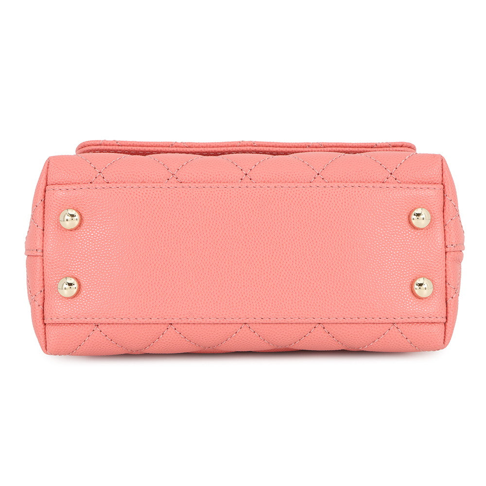 CHANEL Coco Handle 2WAYHandbag CoralPinkAS2215 Caviar Leather Size XXS