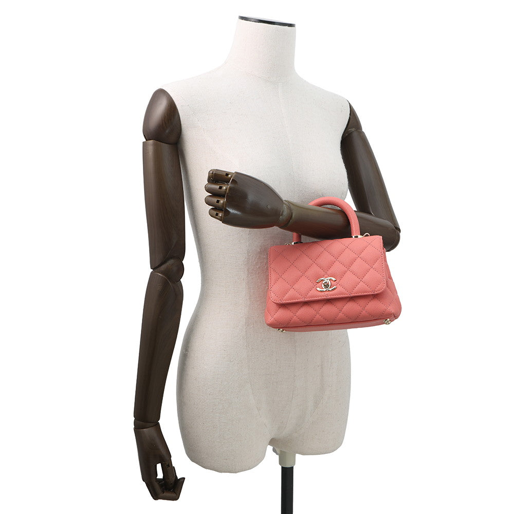 CHANEL Coco Handle 2WAYHandbag CoralPinkAS2215 Caviar Leather Size XXS