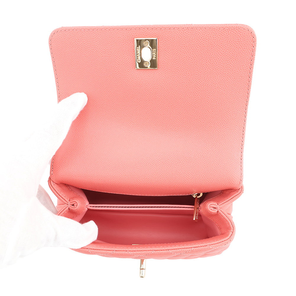 CHANEL Coco Handle 2WAYHandbag CoralPinkAS2215 Caviar Leather Size XXS