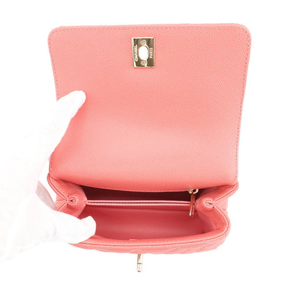 CHANEL Coco Handle 2WAYHandbag CoralPinkAS2215 Caviar Leather Size XXS