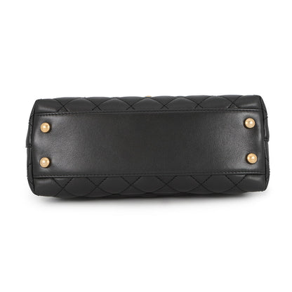 CHANEL Coco handle Dark Gray/BlackA92990 Lambskin beads Size Small