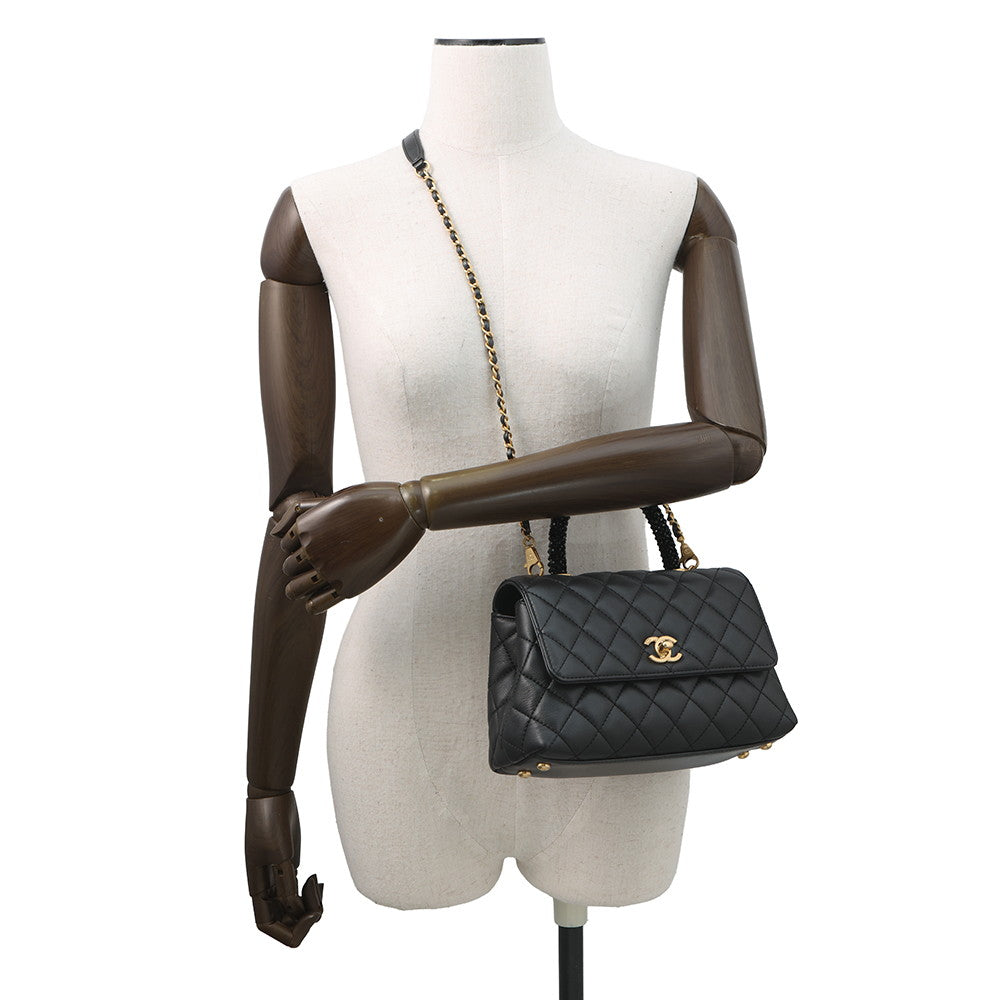 CHANEL Coco handle Dark Gray/BlackA92990 Lambskin beads Size Small