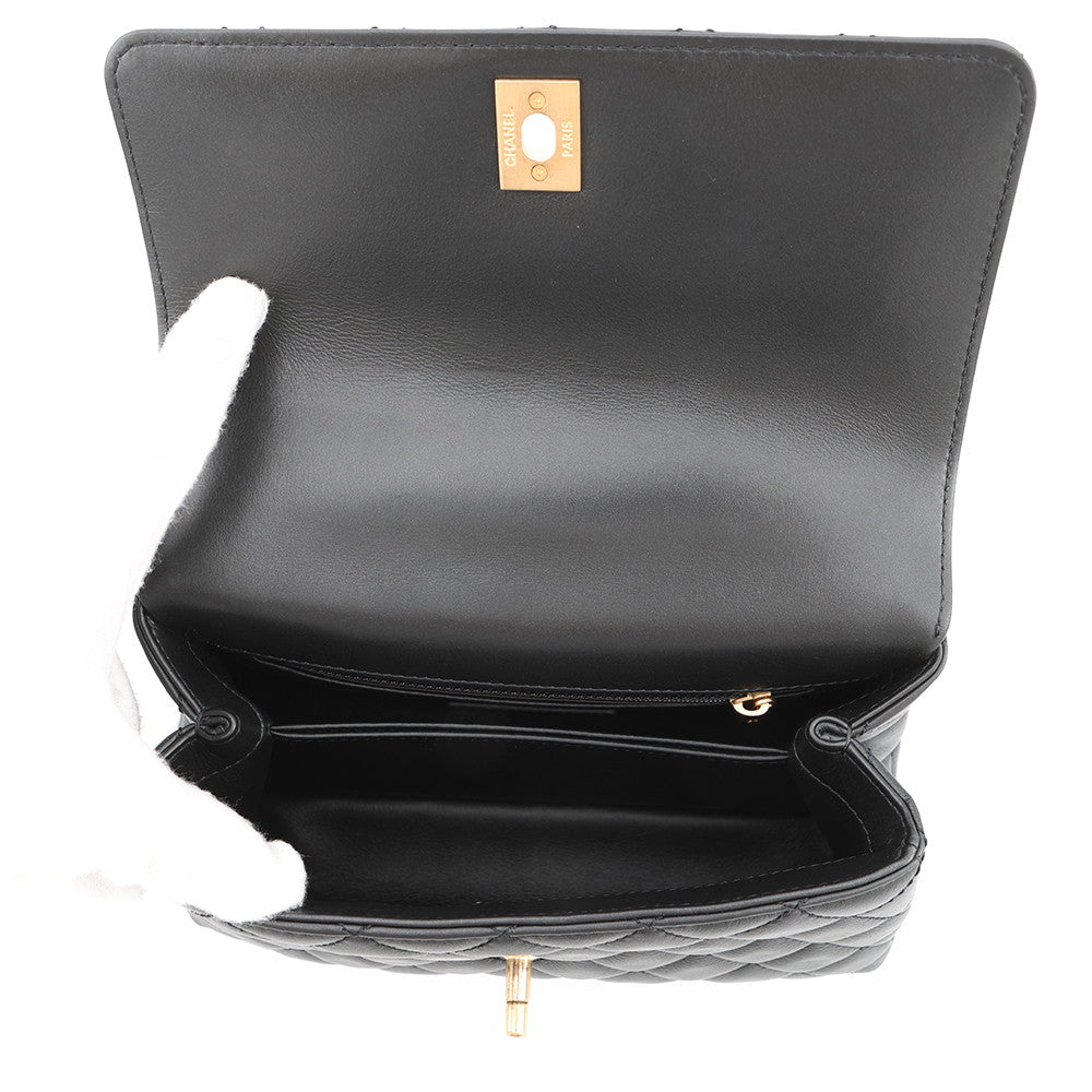 CHANEL Coco handle Dark Gray/BlackA92990 Lambskin beads Size Small