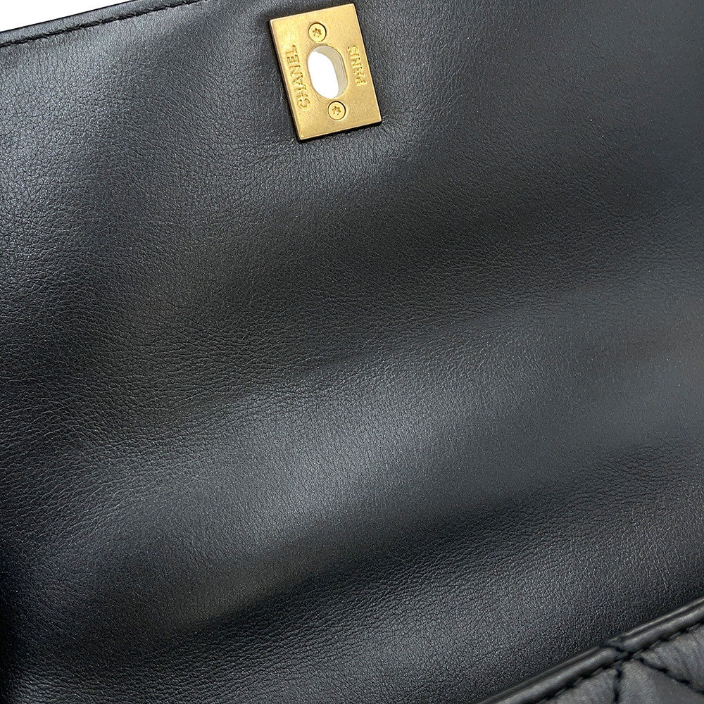 CHANEL Coco handle Dark Gray/BlackA92990 Lambskin beads Size Small