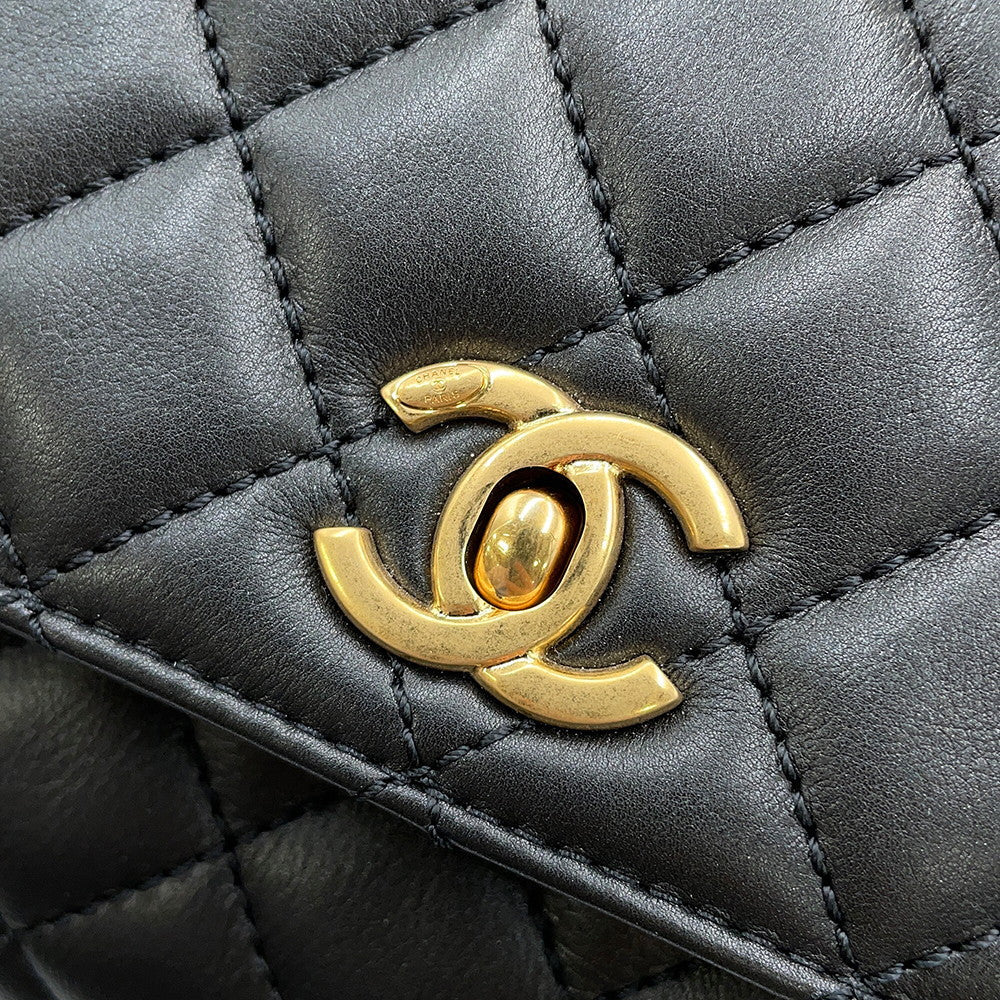 CHANEL Coco handle Dark Gray/BlackA92990 Lambskin beads Size Small