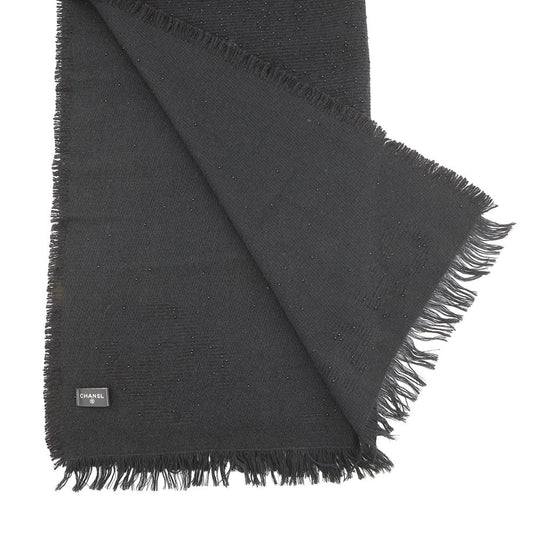 CHANEL Stole large format Black Cashmere 50% Wool 35% Silk 15%