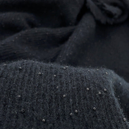 CHANEL Stole large format Black Cashmere 50% Wool 35% Silk 15%
