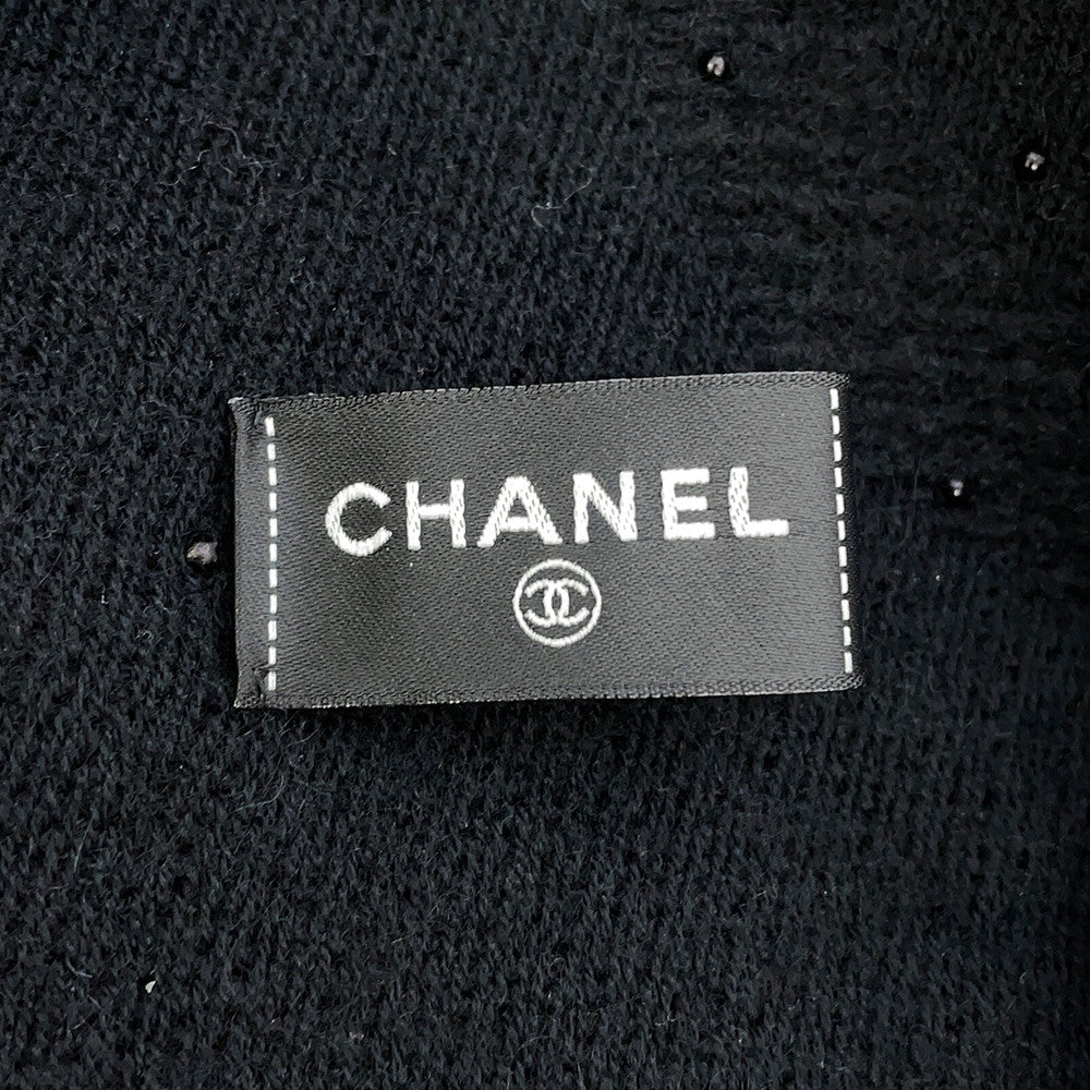 CHANEL Stole large format Black Cashmere 50% Wool 35% Silk 15%