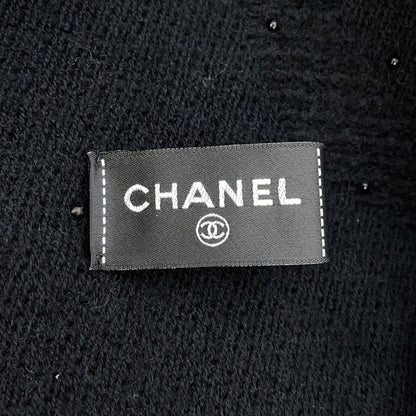 CHANEL Stole large format Black Cashmere 50% Wool 35% Silk 15%
