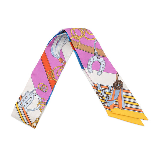 HERMES Scarf Twilly Bridle and Bag Charm Cyclamen/Bluevif/WhiteH062849S Silk100%