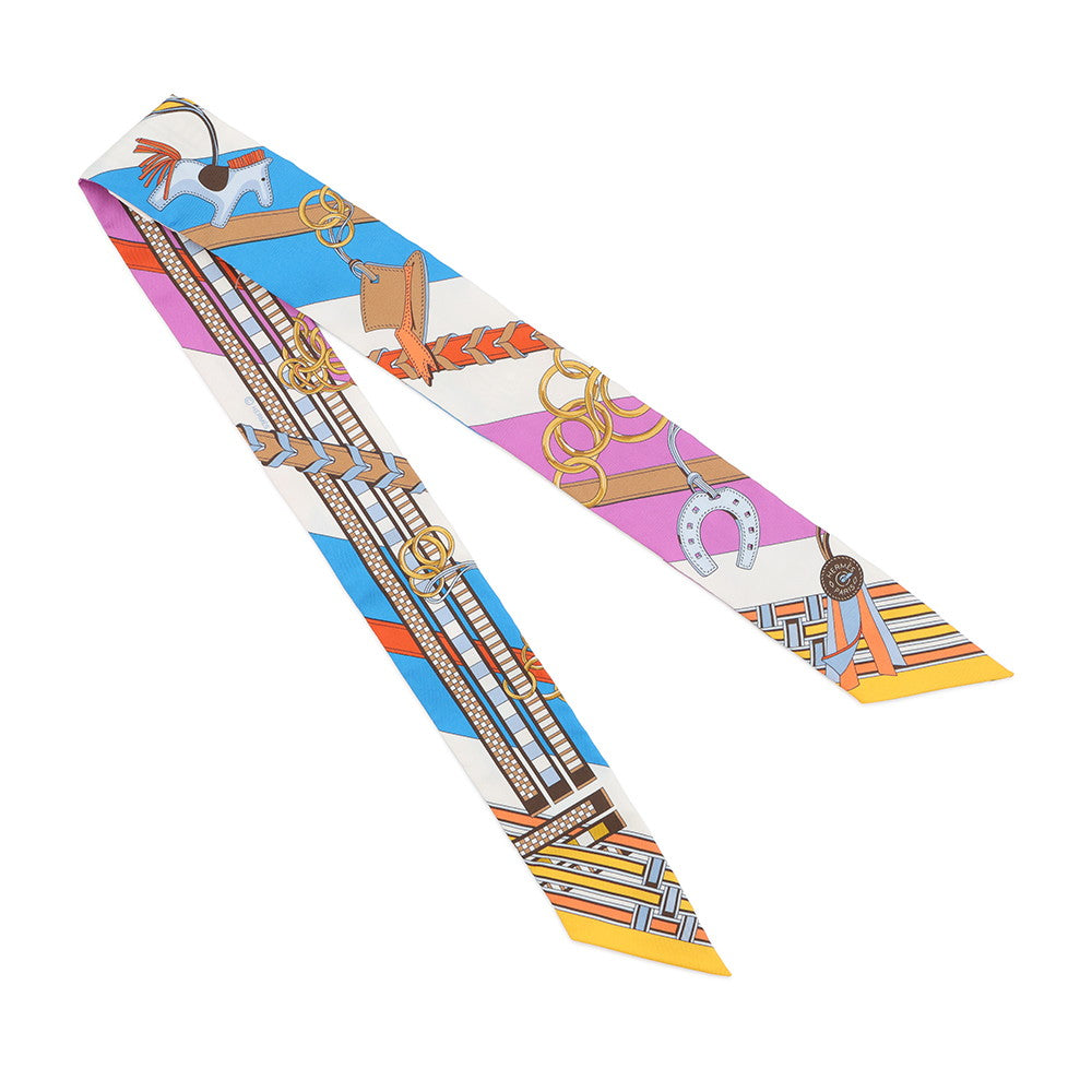 HERMES Scarf Twilly Bridle and Bag Charm Cyclamen/Bluevif/WhiteH062849S Silk100%