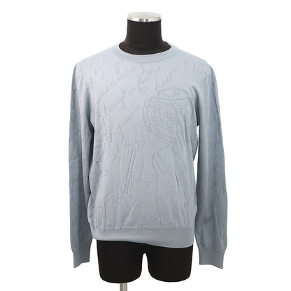 Berluti Diagonal Scritto Sweater Size L TitaniumBlueR27KRL228 Silk55% Cotton45%
