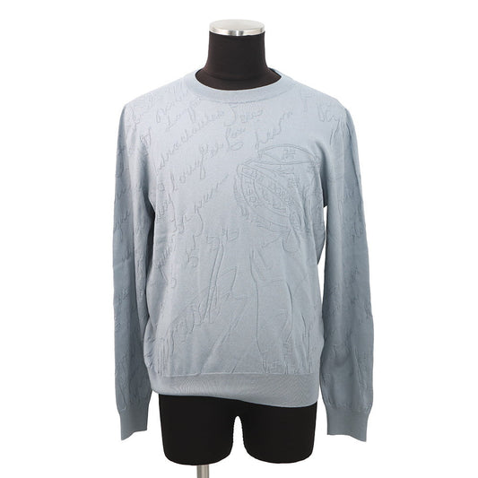 Berluti Diagonal Scritto Sweater Size L TitaniumBlueR27KRL228 Silk55% Cotton45%