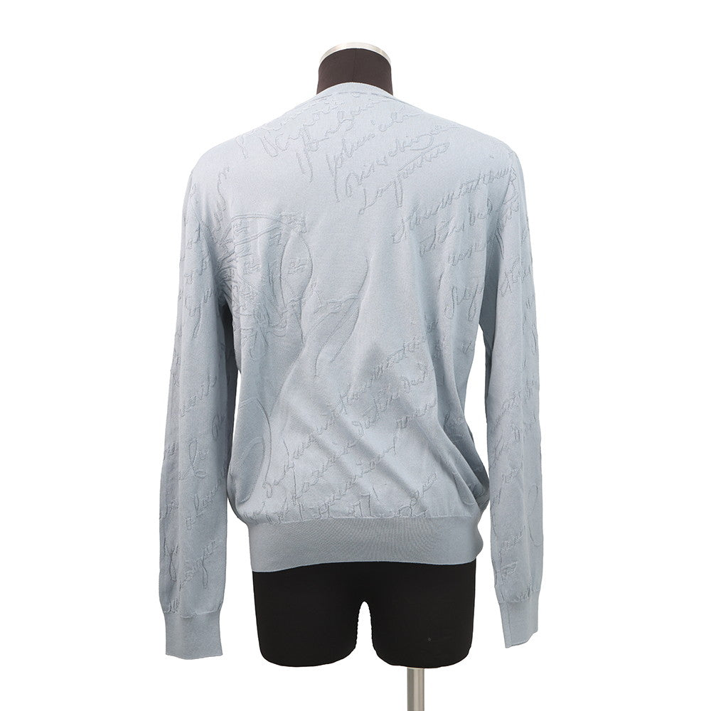 Berluti Diagonal Scritto Sweater Size L TitaniumBlueR27KRL228 Silk55% Cotton45%