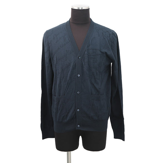 Berluti Scritto Jacquard Cardigan Size M Cold Night BlueR27KCL81 Silk55% Cotton45%