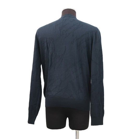 Berluti Scritto Jacquard Cardigan Size M Cold Night BlueR27KCL81 Silk55% Cotton45%