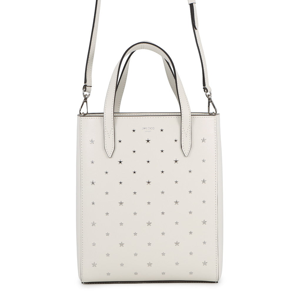 JIMMY CHOO BRIA TOTE Star Studded 2-Way Handbag White Leather