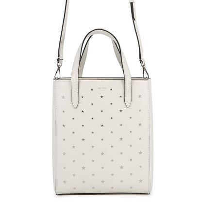 JIMMY CHOO BRIA TOTE Star Studded 2-Way Handbag White Leather
