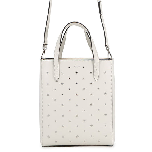 JIMMY CHOO BRIA TOTE Star Studded 2-Way Handbag White Leather