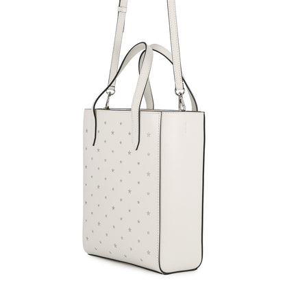 JIMMY CHOO BRIA TOTE Star Studded 2-Way Handbag White Leather