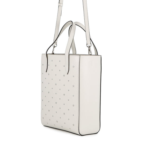 JIMMY CHOO BRIA TOTE Star Studded 2-Way Handbag White Leather