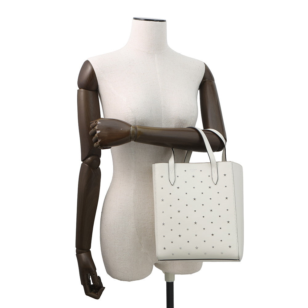 JIMMY CHOO BRIA TOTE Star Studded 2-Way Handbag White Leather