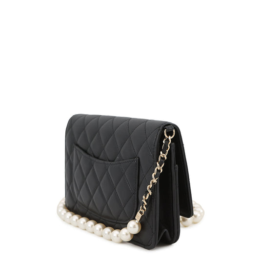 CHANEL Pearl Chain Wallet BlackAP2579 Lambskin