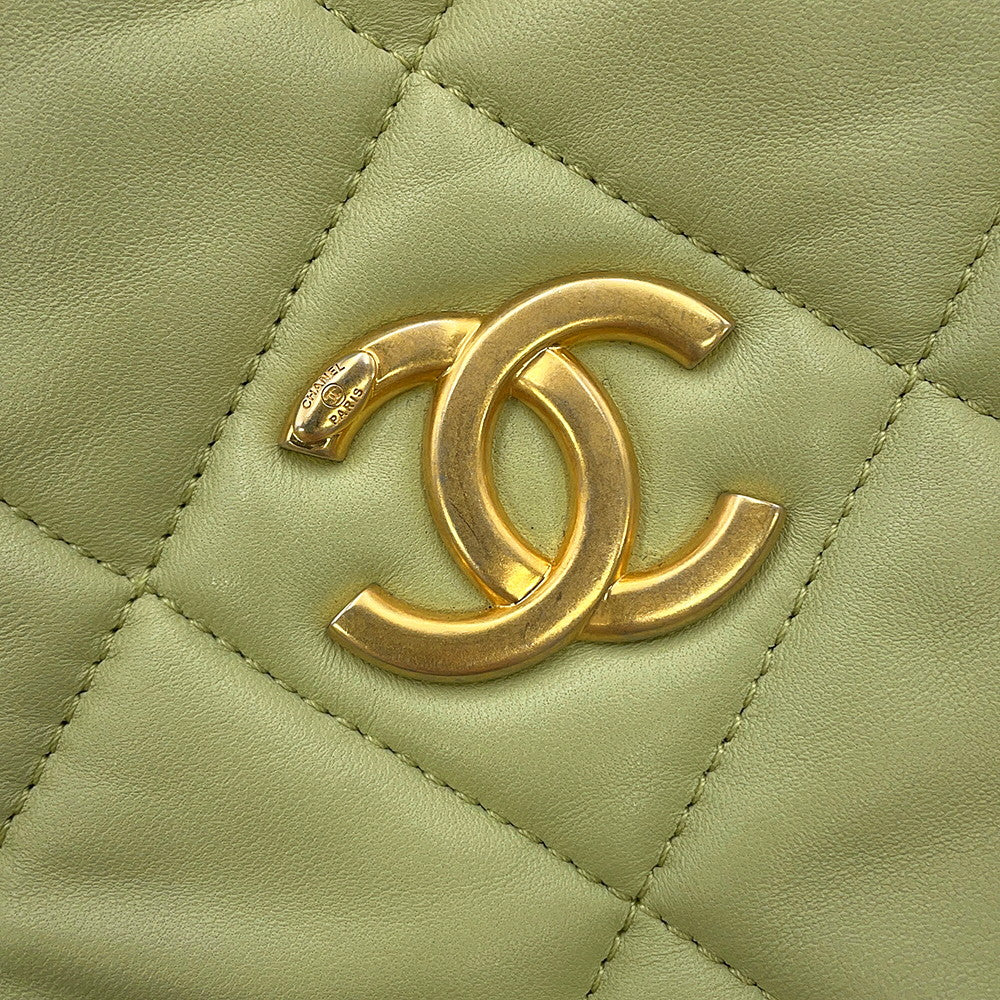 CHANEL CC Logo Matelasse Chain Shoulder Bag Light GreenAS2201 Lambskin