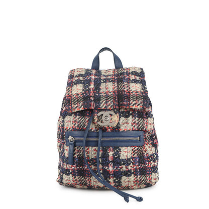 CHANEL CC Logo Tweed Print Backpack Blue/MulticolorA66445 Nylon Leather