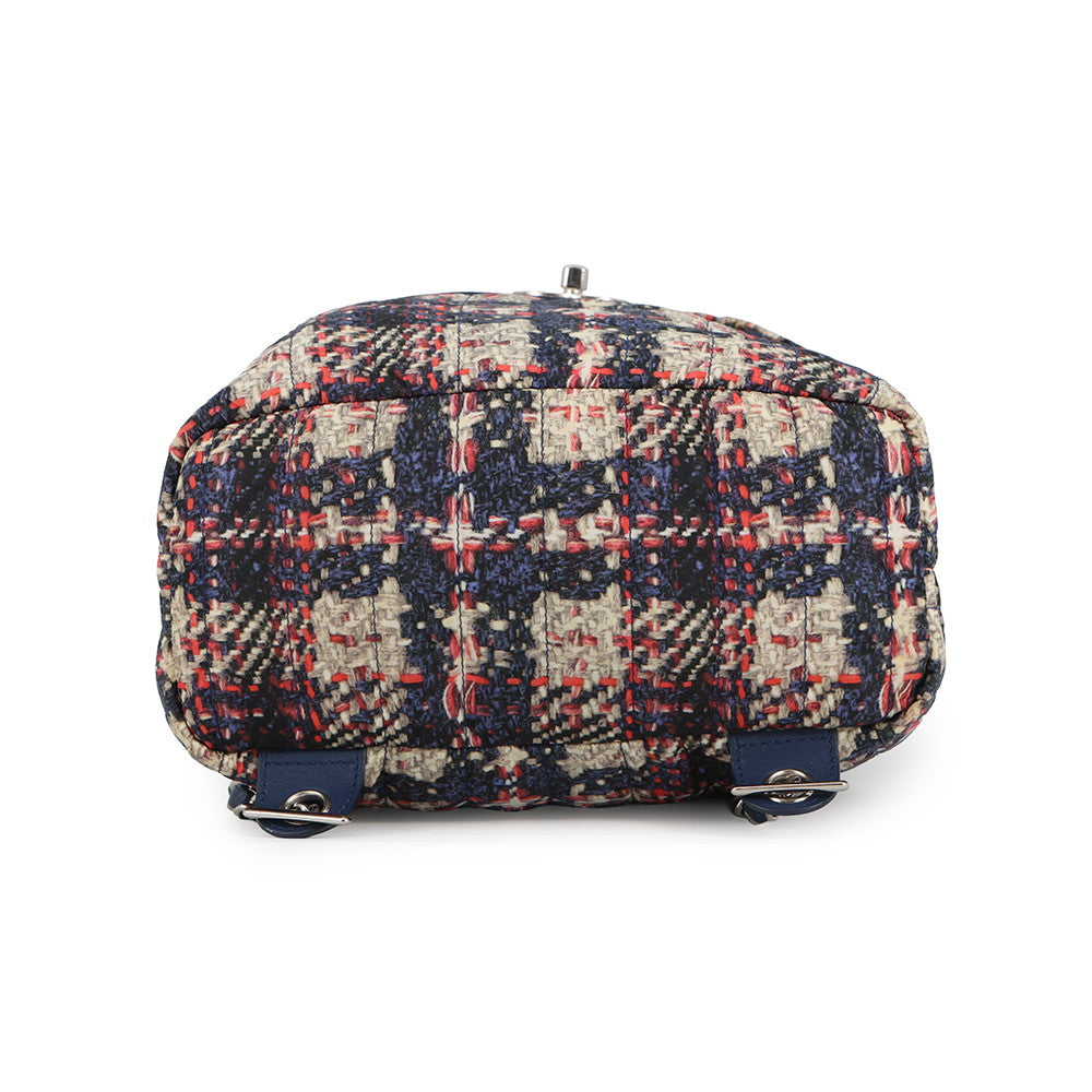 CHANEL CC Logo Tweed Print Backpack Blue/MulticolorA66445 Nylon Leather