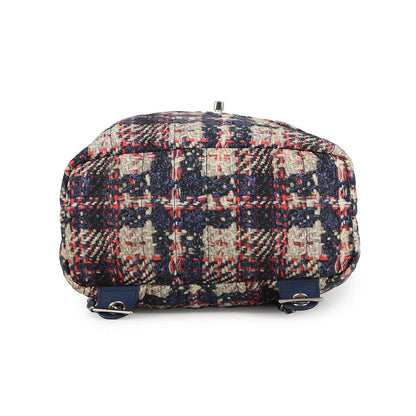 CHANEL CC Logo Tweed Print Backpack Blue/MulticolorA66445 Nylon Leather