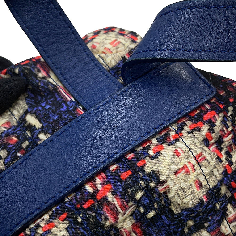 CHANEL CC Logo Tweed Print Backpack Blue/MulticolorA66445 Nylon Leather