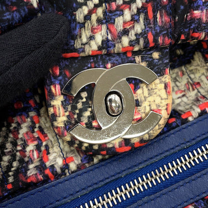 CHANEL CC Logo Tweed Print Backpack Blue/MulticolorA66445 Nylon Leather
