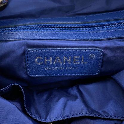 CHANEL CC Logo Tweed Print Backpack Blue/MulticolorA66445 Nylon Leather