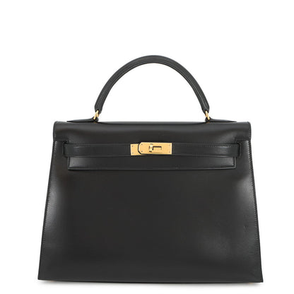 HERMES Kelly Sellier Black Box Calf Leather Size 32