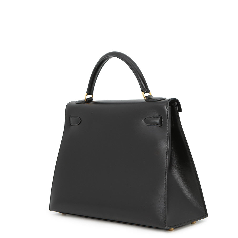 HERMES Kelly Sellier Black Box Calf Leather Size 32