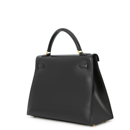 HERMES Kelly Sellier Black Box Calf Leather Size 32