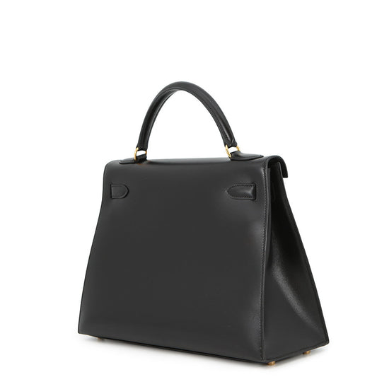 HERMES Kelly Sellier Black Box Calf Leather Size 32